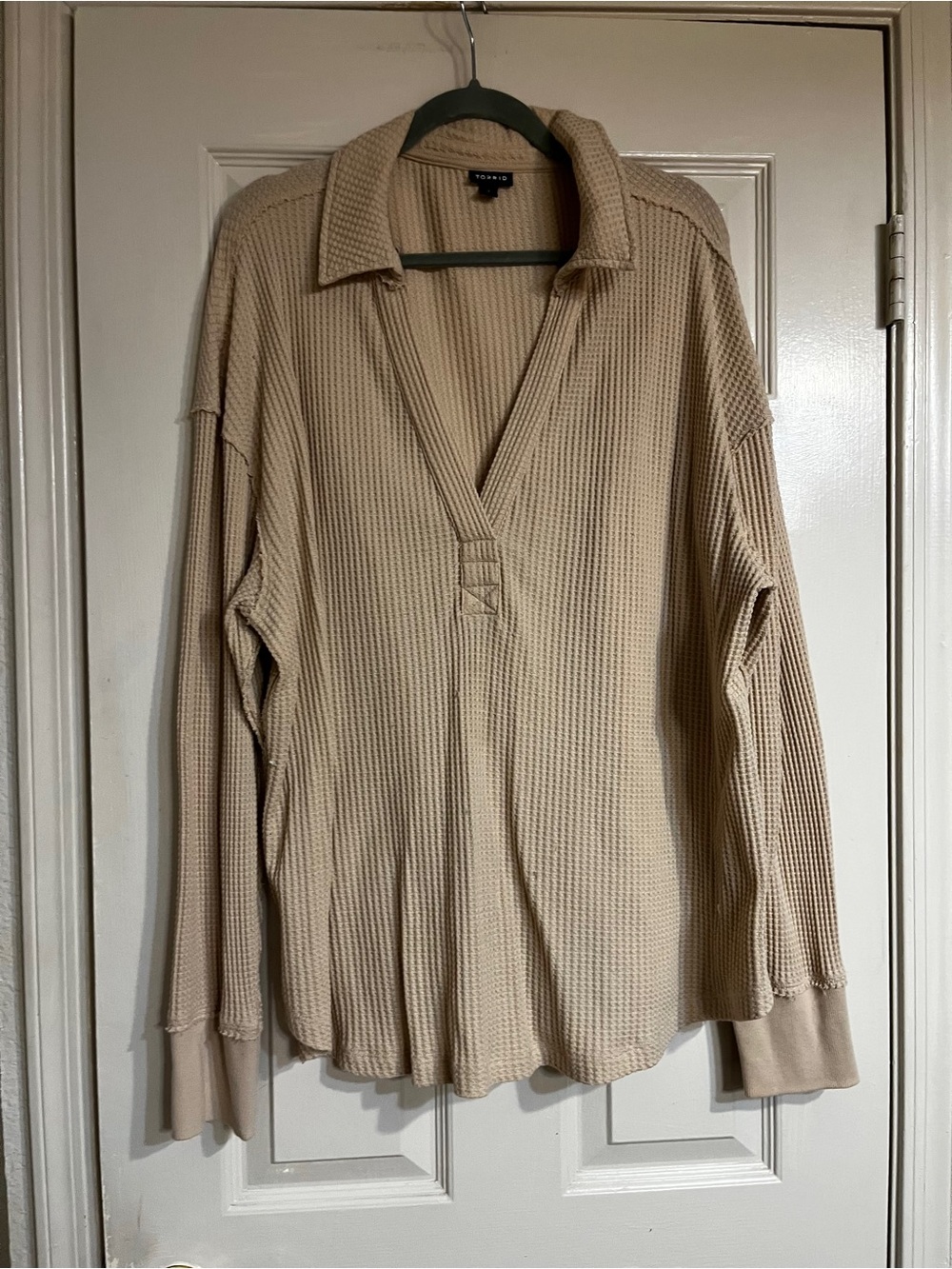 torrid Cream Waffle Knit Collared Top